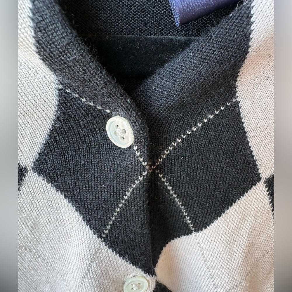 Ralph Lauren Golf Argyle Black White Silk Cashmere Cardigan Size Medium - Picture 7 of 12